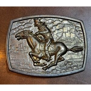 Vintage Western Cowboy Horse Rider‎ Cityscape Belt Buckle Collectible